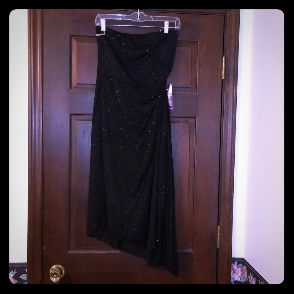 Black Strapless Asymmetrical Hem Dress